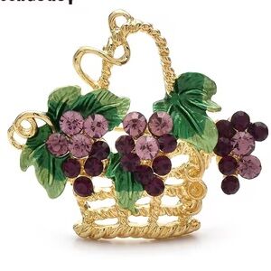 Golden Garden Basket Brooch with Amethyst-Tone Crystals